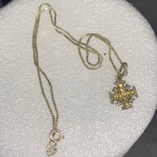 Vintage Sterling Gold Jerusalem Antique Cross with box chain