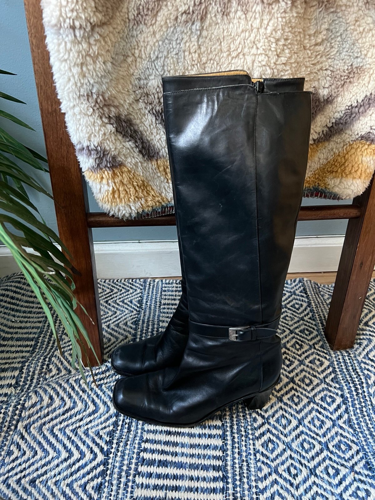 Ralph Lauren Collection Classics Black Leather Knee High Boots Size 7