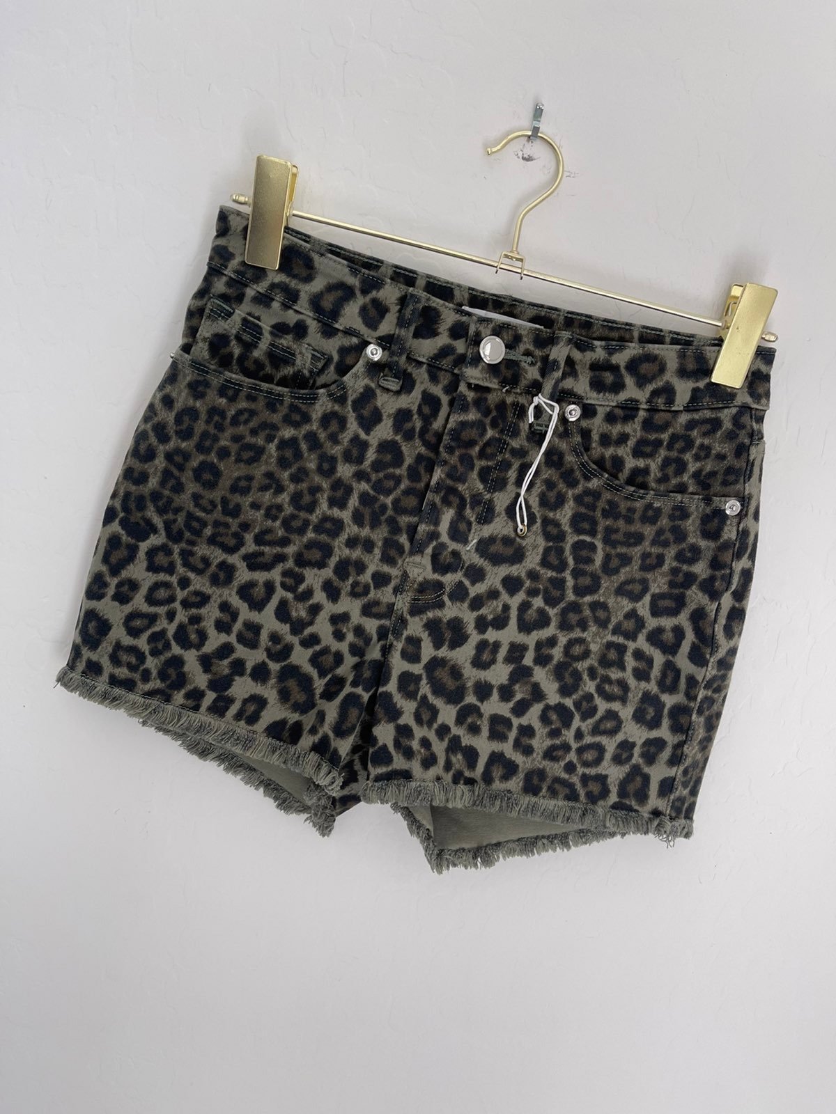 GOOD AMERICAN Green Leopard High Rise Cut Off Jean Shorts Sz 4/27 NWOT