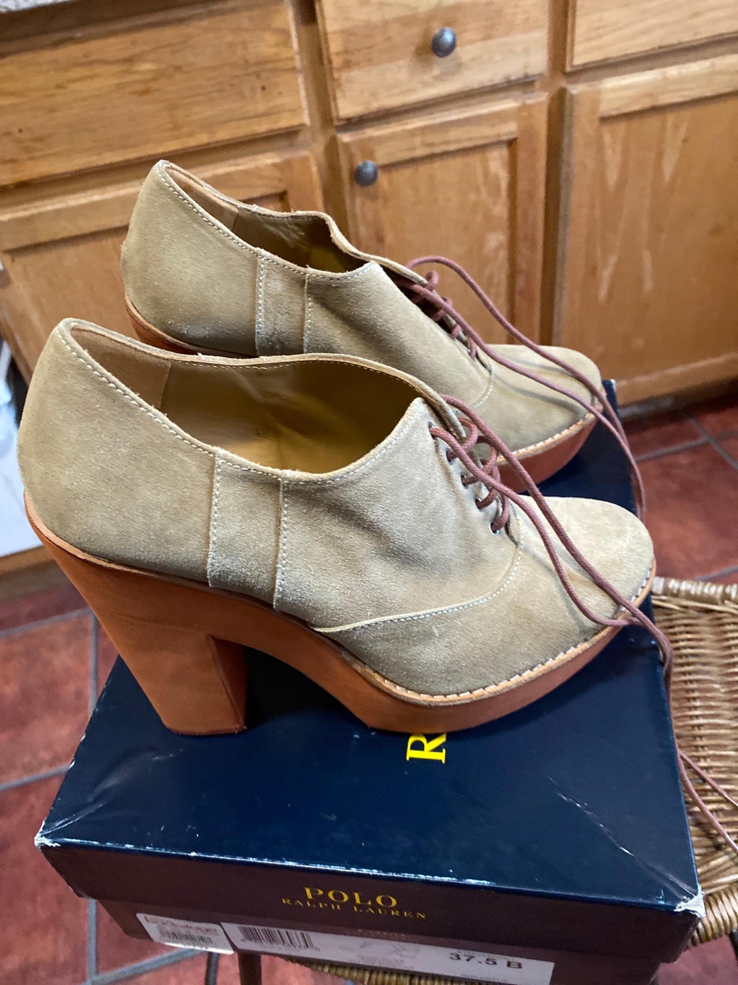 Polo Ralph Lauren beige suede women’s oxford platform