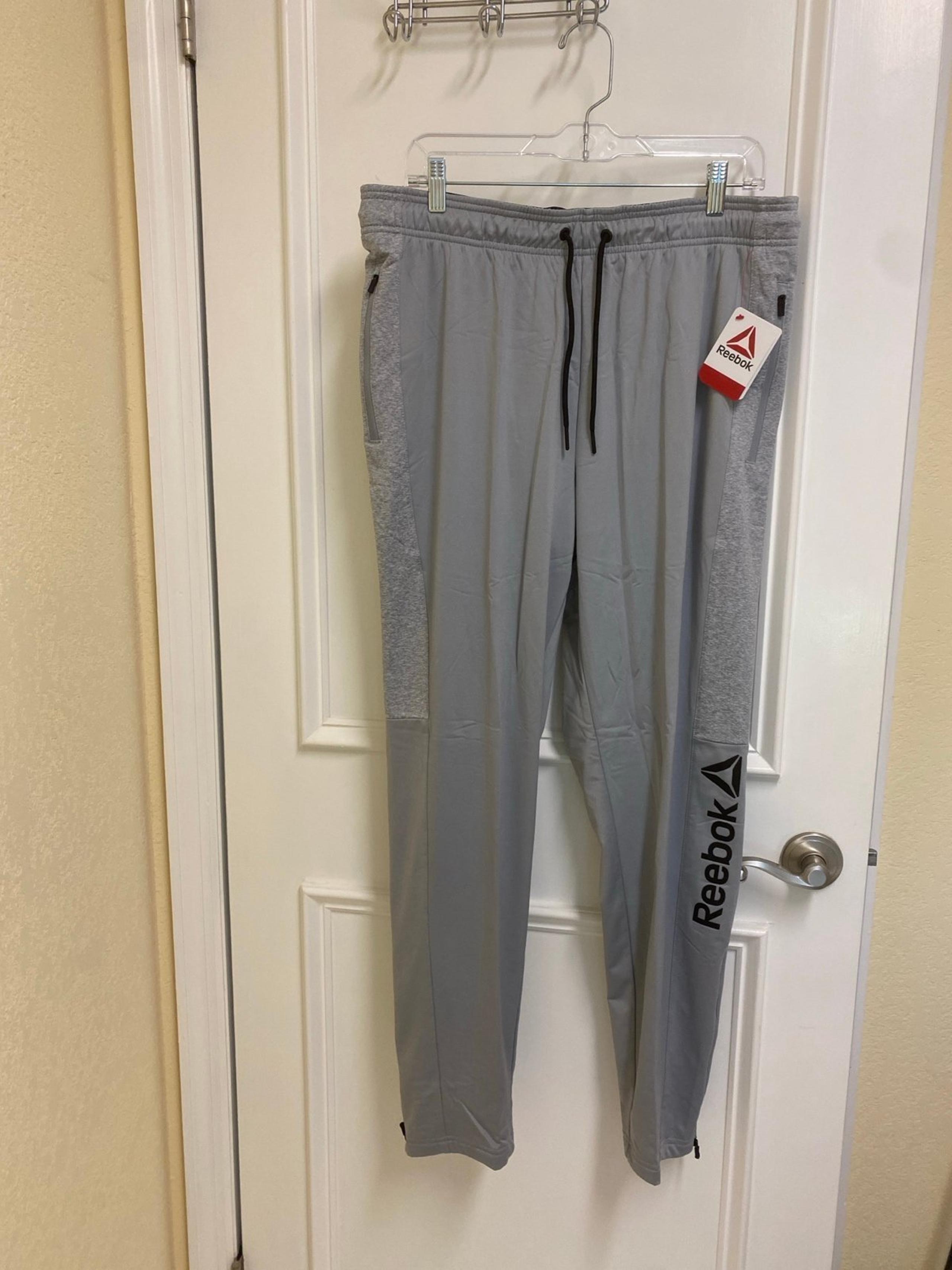 Reebok Mens Tapered Slim Grey Athletic Pants-Large