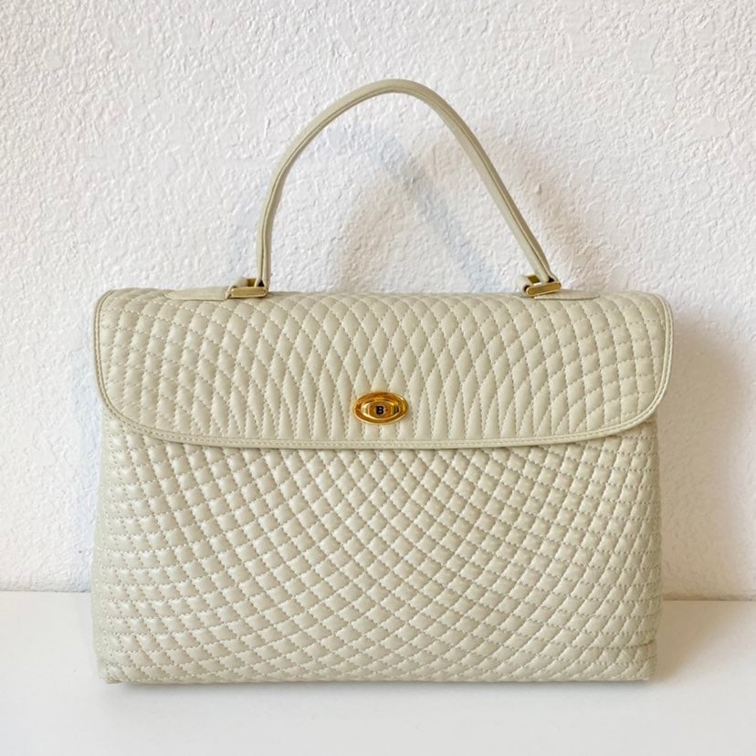 Vintage Bally Quilted Cream Leather Handbag. Soft quilted leather (maybe kidskin