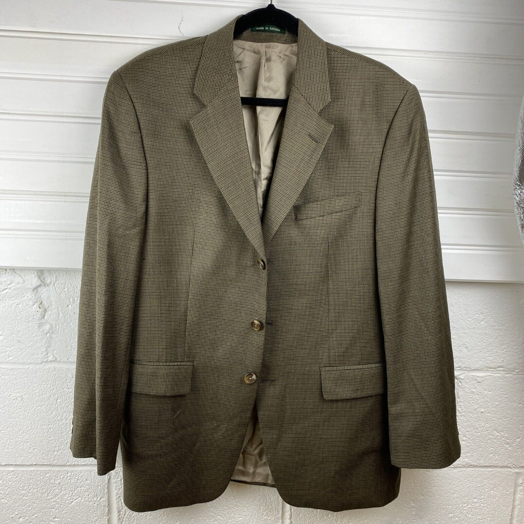 VTG LAUREN RALPH LAUREN Houndstooth Blazer Jacket mens 40R Wool Brown Coat