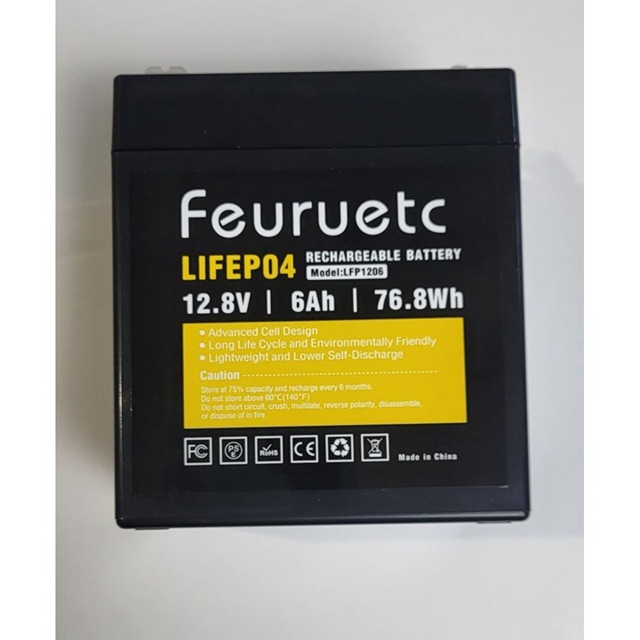 New Feuruetc 12.8V 6Ah LiFePO4 Rechargeable Battery