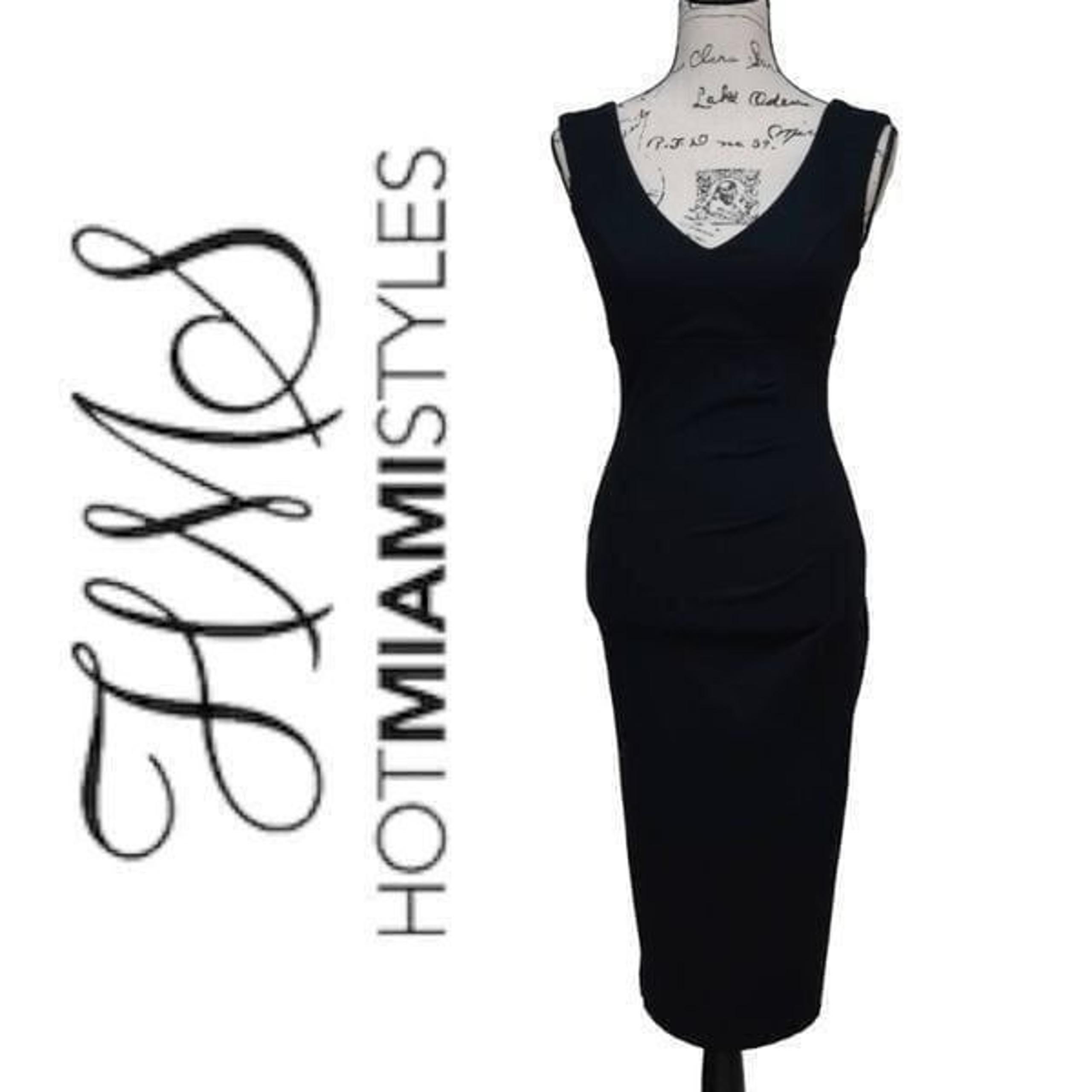 HOT MIAMI STYLES Midi Sheath Bodycon Little Black Dress SIZE XS