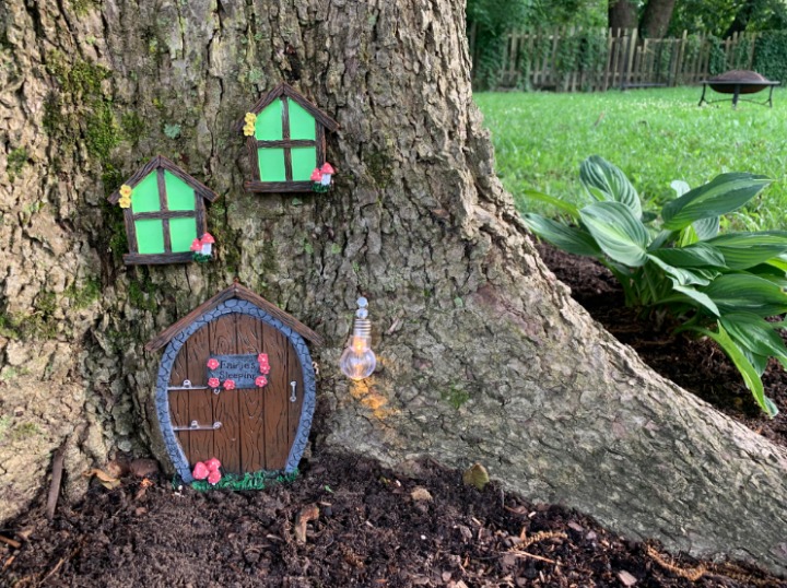 Fairy Door and Window Miniature Summer Home with Lamp for Kids Room Wall
