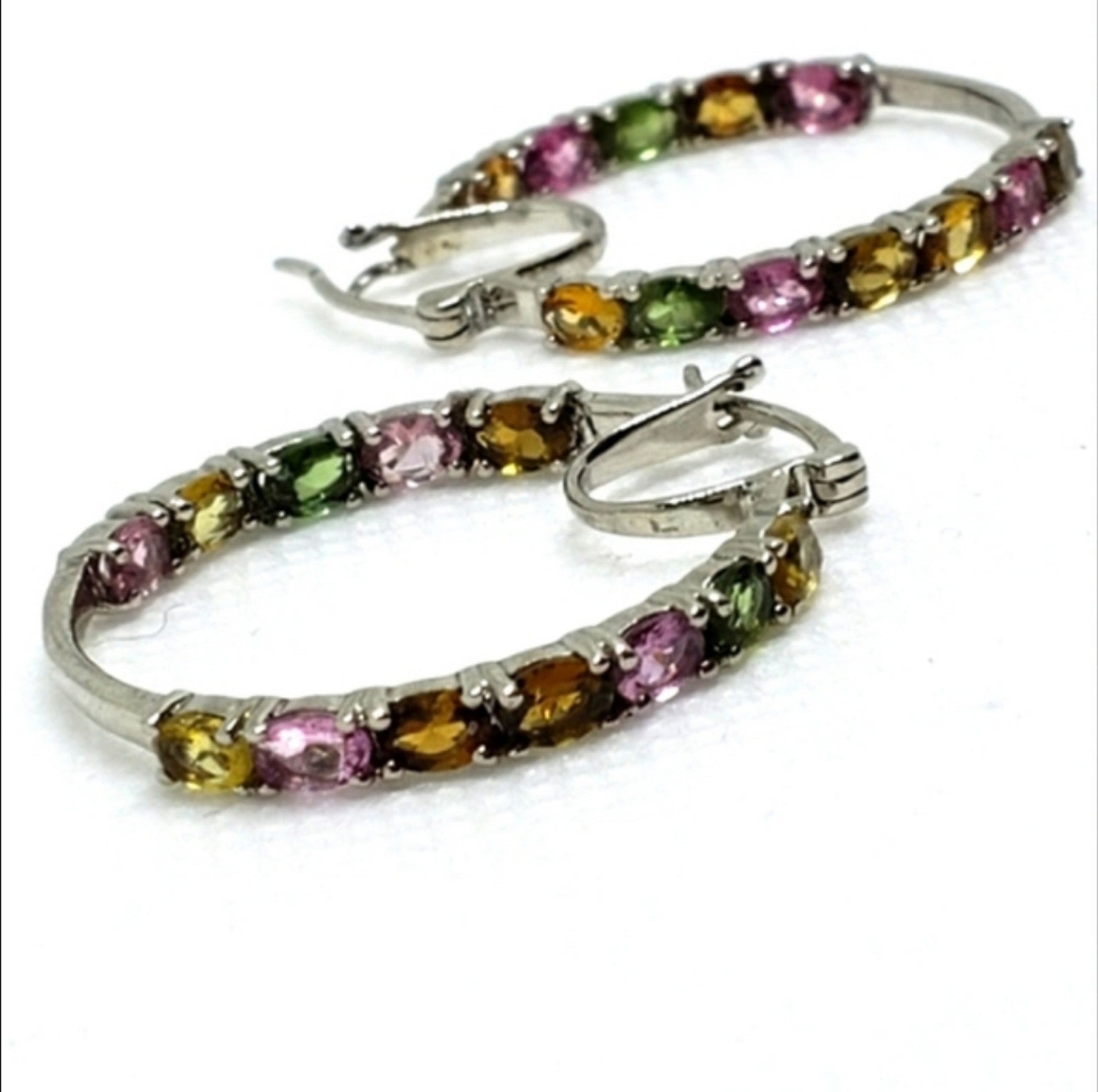 Multicolored Tourmaline Sterling Silver Hoop Earrings