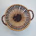 Vintage Handmade Wooden Beaded Basket Bowl with Handles Home Decor