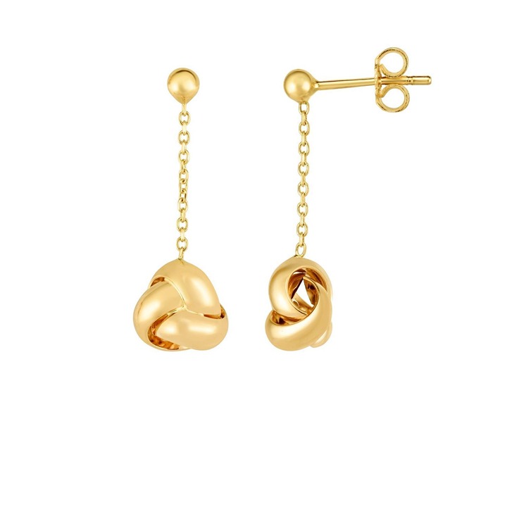 14K Yellow Gold Shiny Love Knot Push Back Drop Dangle Earrings 1