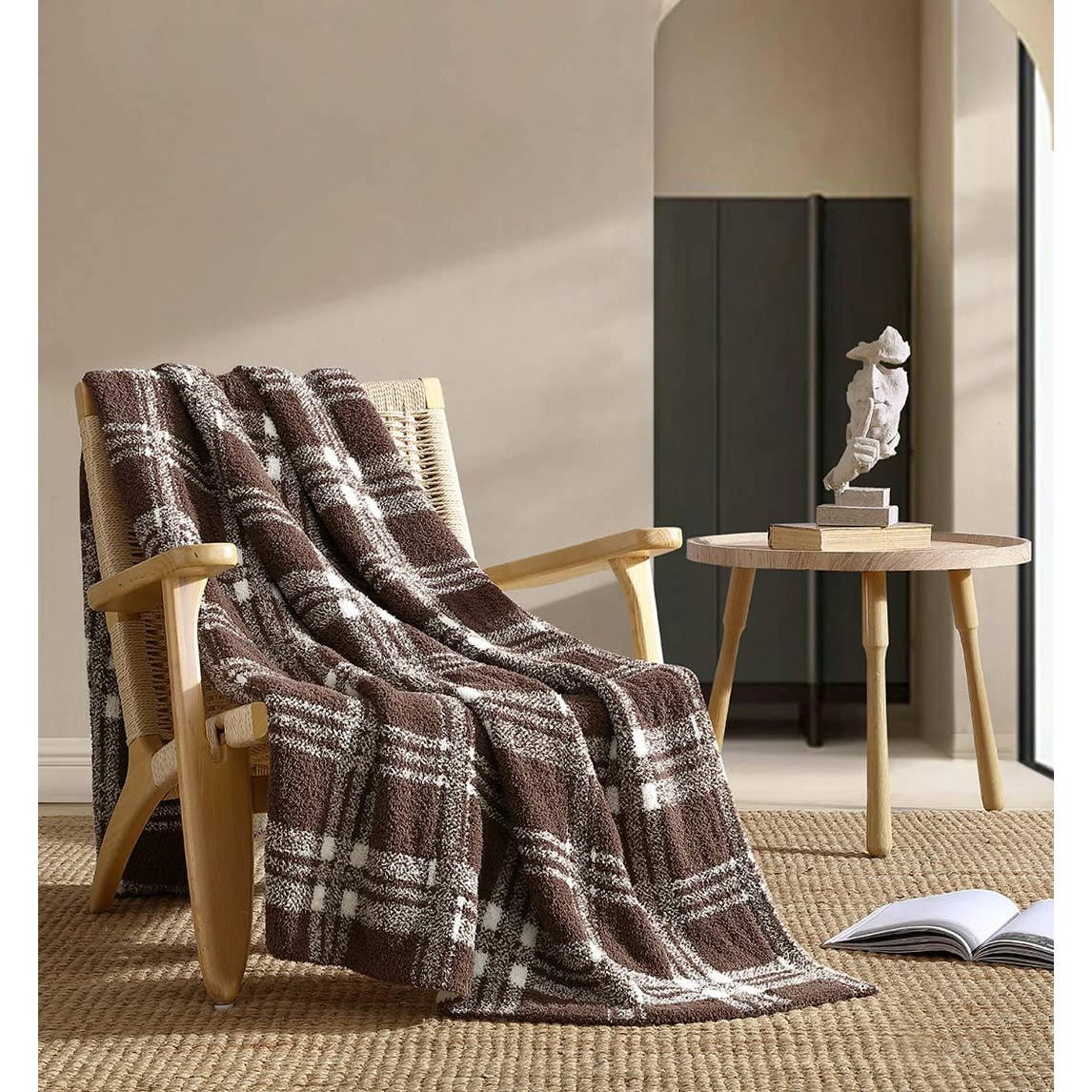 Better Homes & Gardens Cozy Knit Throw Blanket Brown Plaid 50" x 72" Neutral