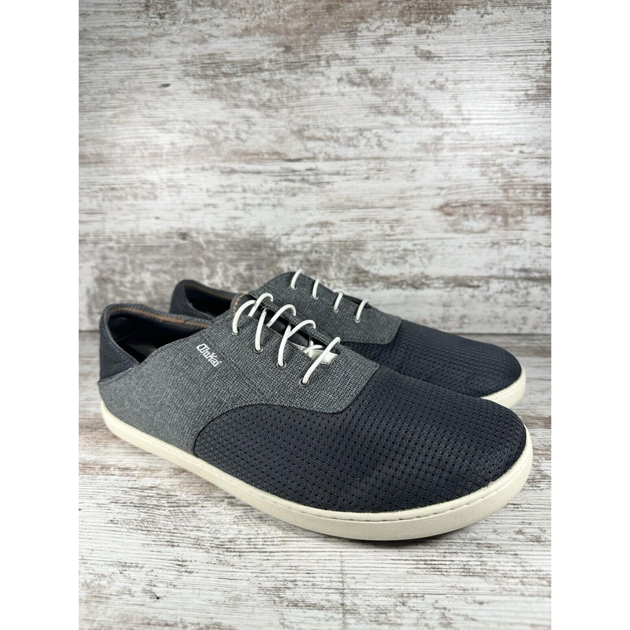 Men's OluKai Nohea Moku Black/Gray Slip On Mesh Sneakers Sz 13