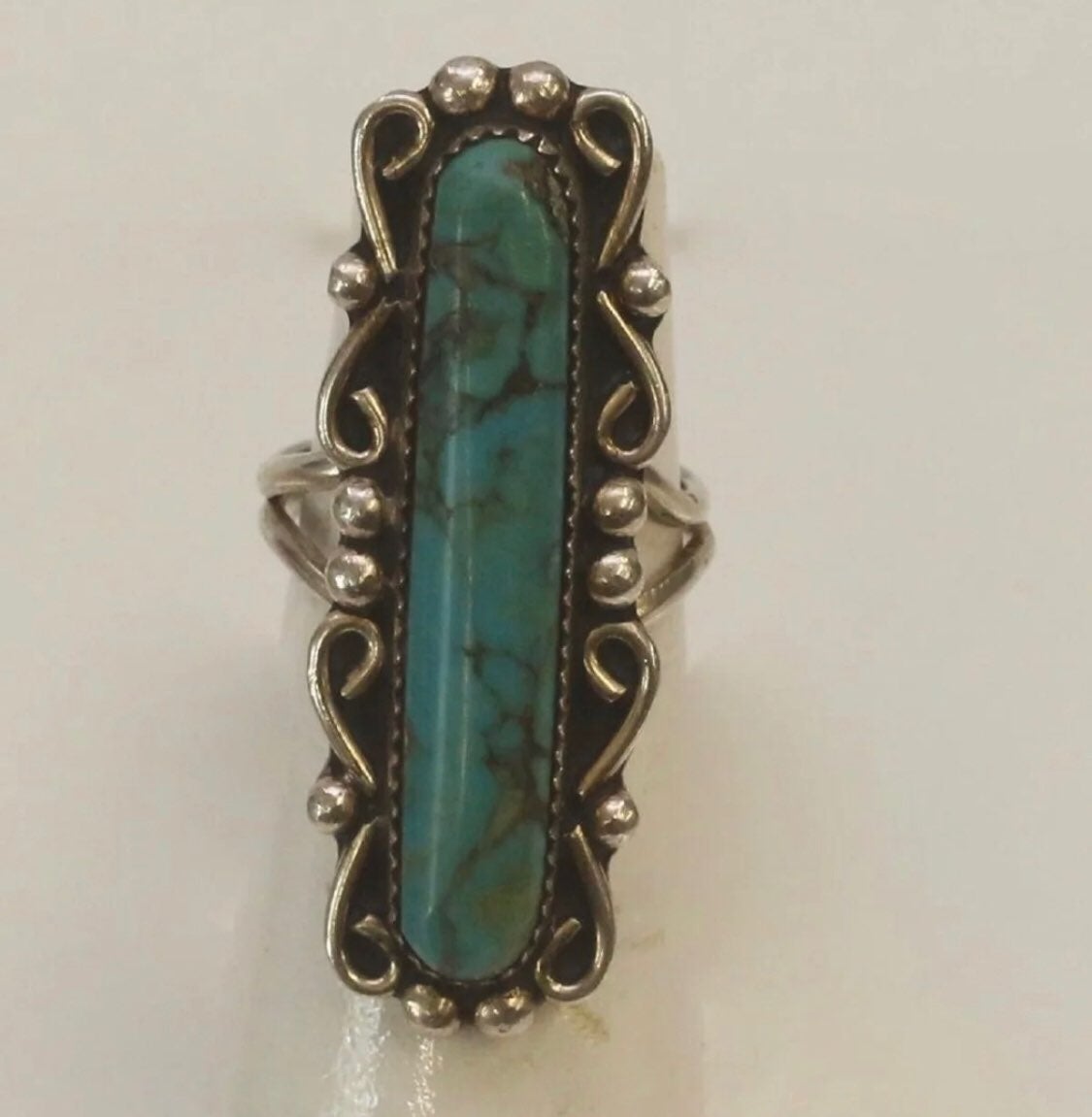 VINTAGE HAND WROUGHT TURQUOISE RING Sz 6