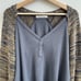 FREE PEOPLE Grey Yellow Stripe Sweet Confession Henley Waffle Knit Pullover