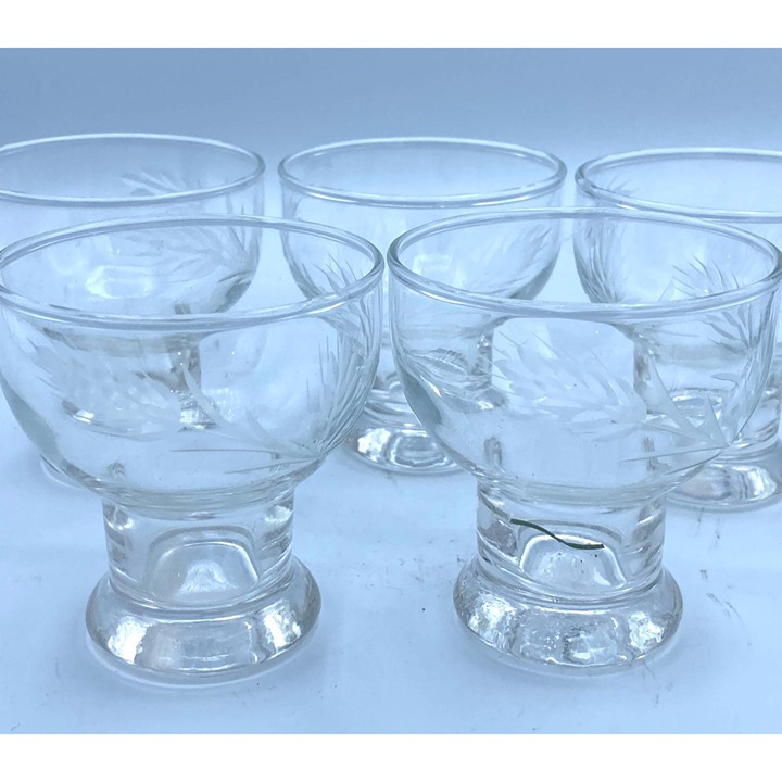 Etched Clear Crystal Footed Cordial Liqueur Glass 3 Set of 5 Vintage