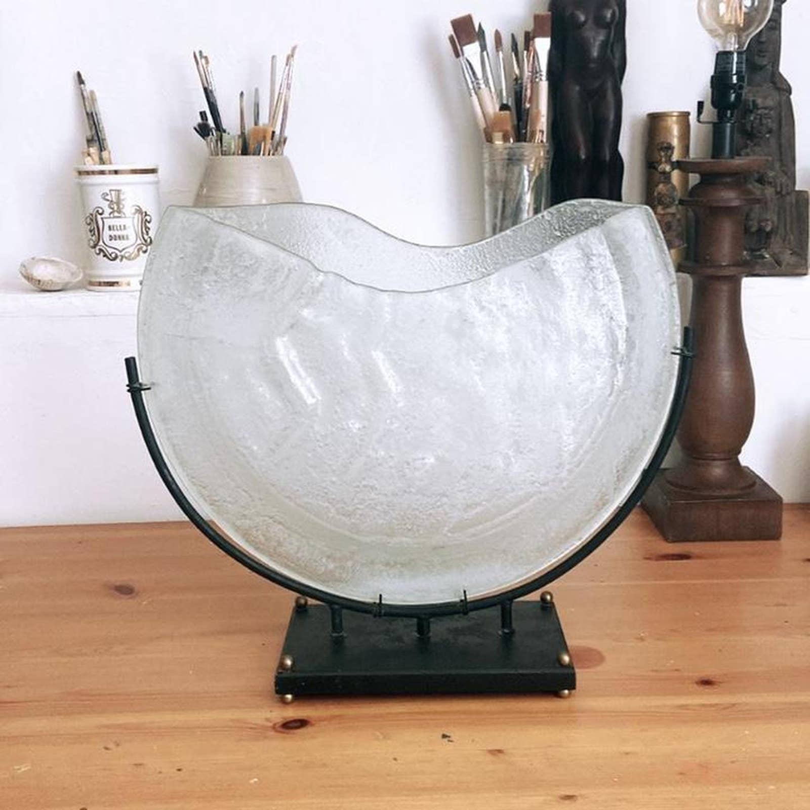 Modernist glass sculpture, handmade vase, 1990s, artisan,