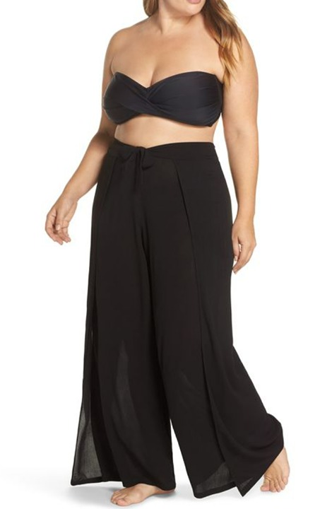BECCA Women's Black Printed Split Leg Pants Textured Etc Swimsuit Cover