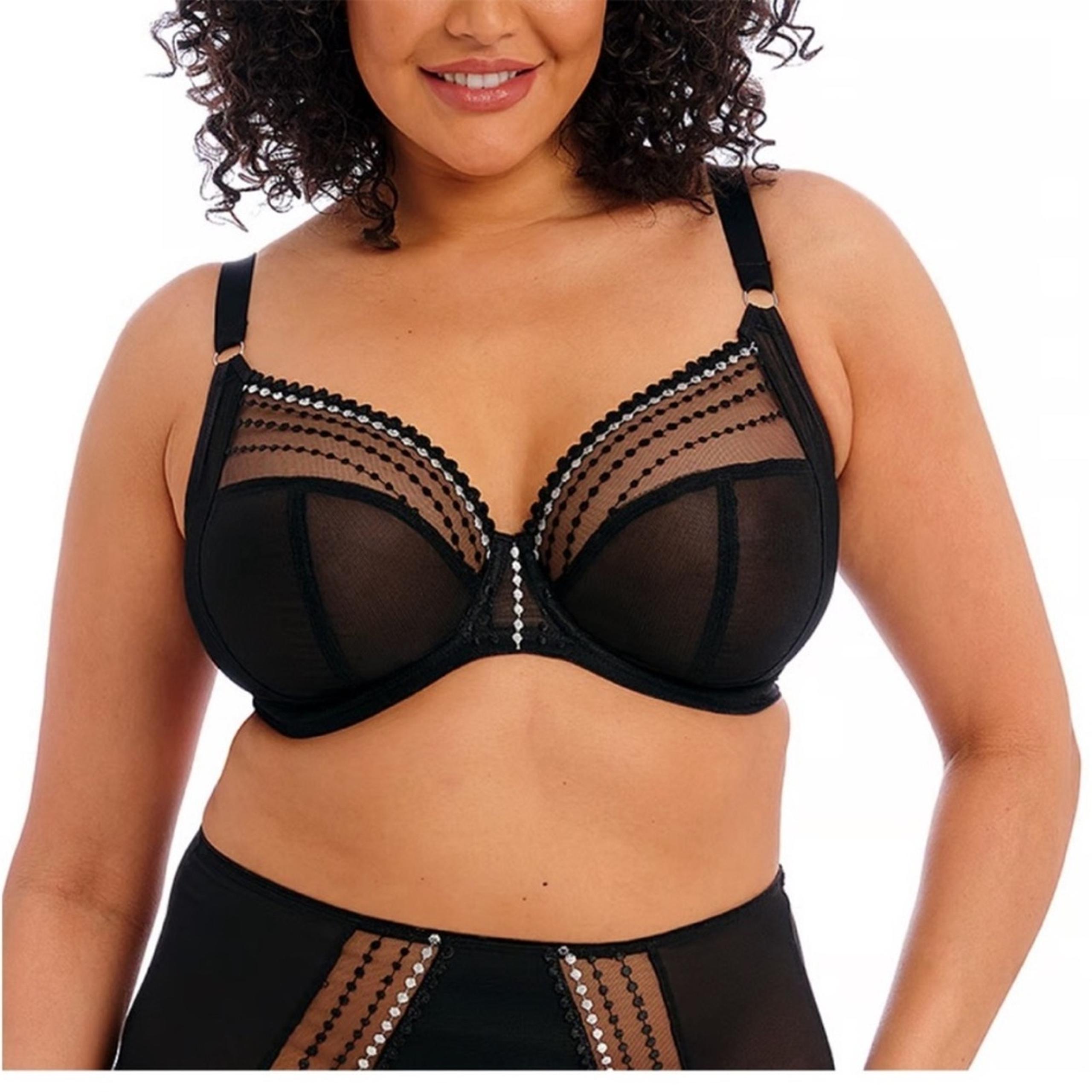 Elomi EL8900BLK Matilda Plunge black lace sheer wireless bra 44DDD