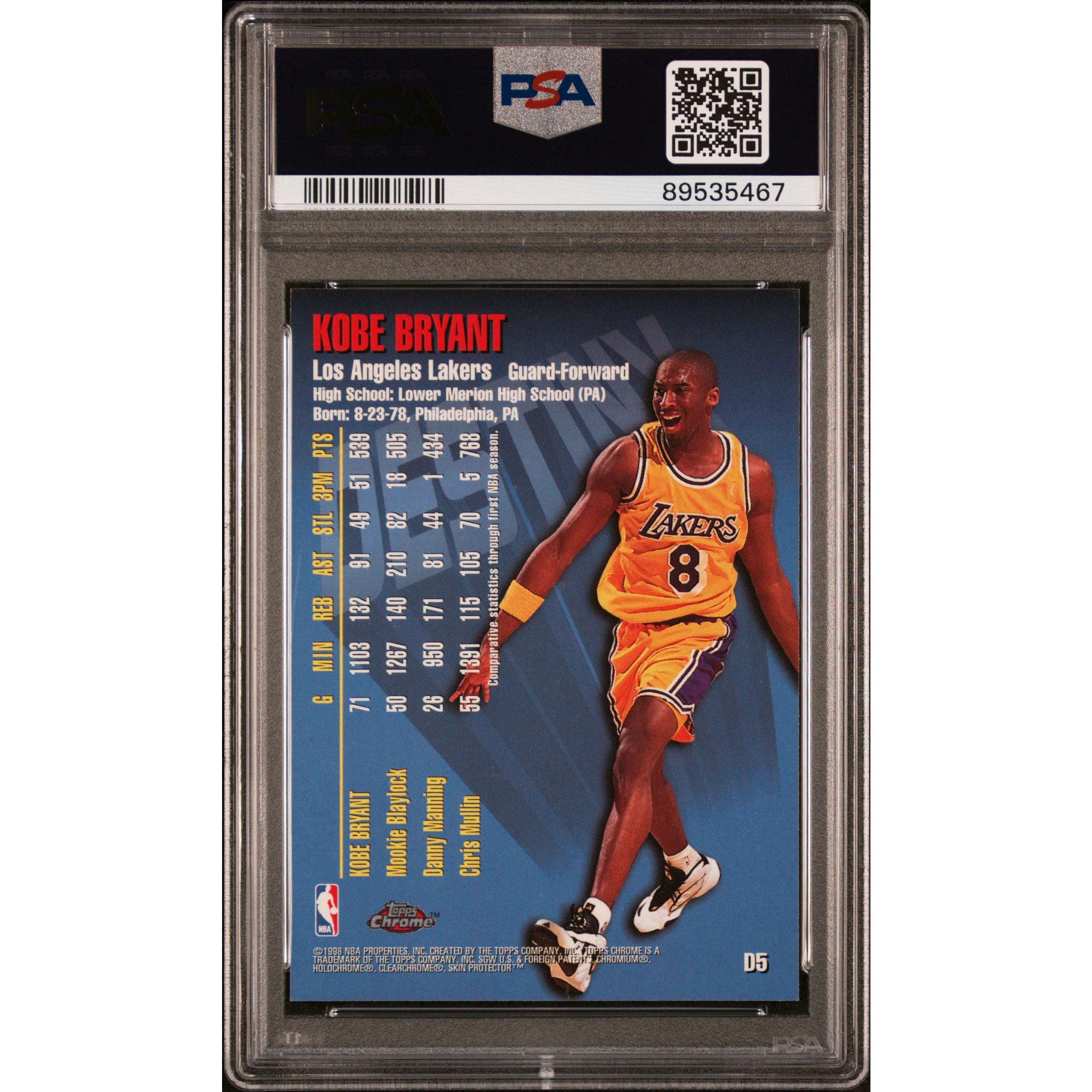 Graded 1997 Topps Chrome Destiny Kobe Bryant #D5 Card PSA 9