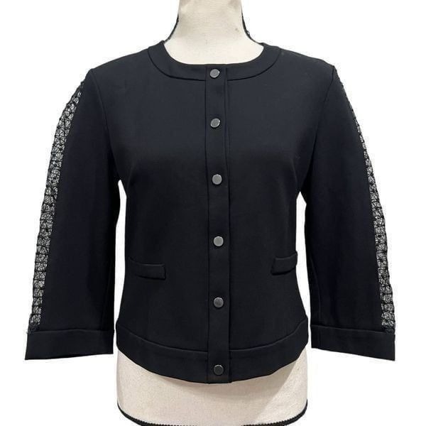 Yoana Baraschi Black Scuba Lace Snap Button Moto Jacket Size Small