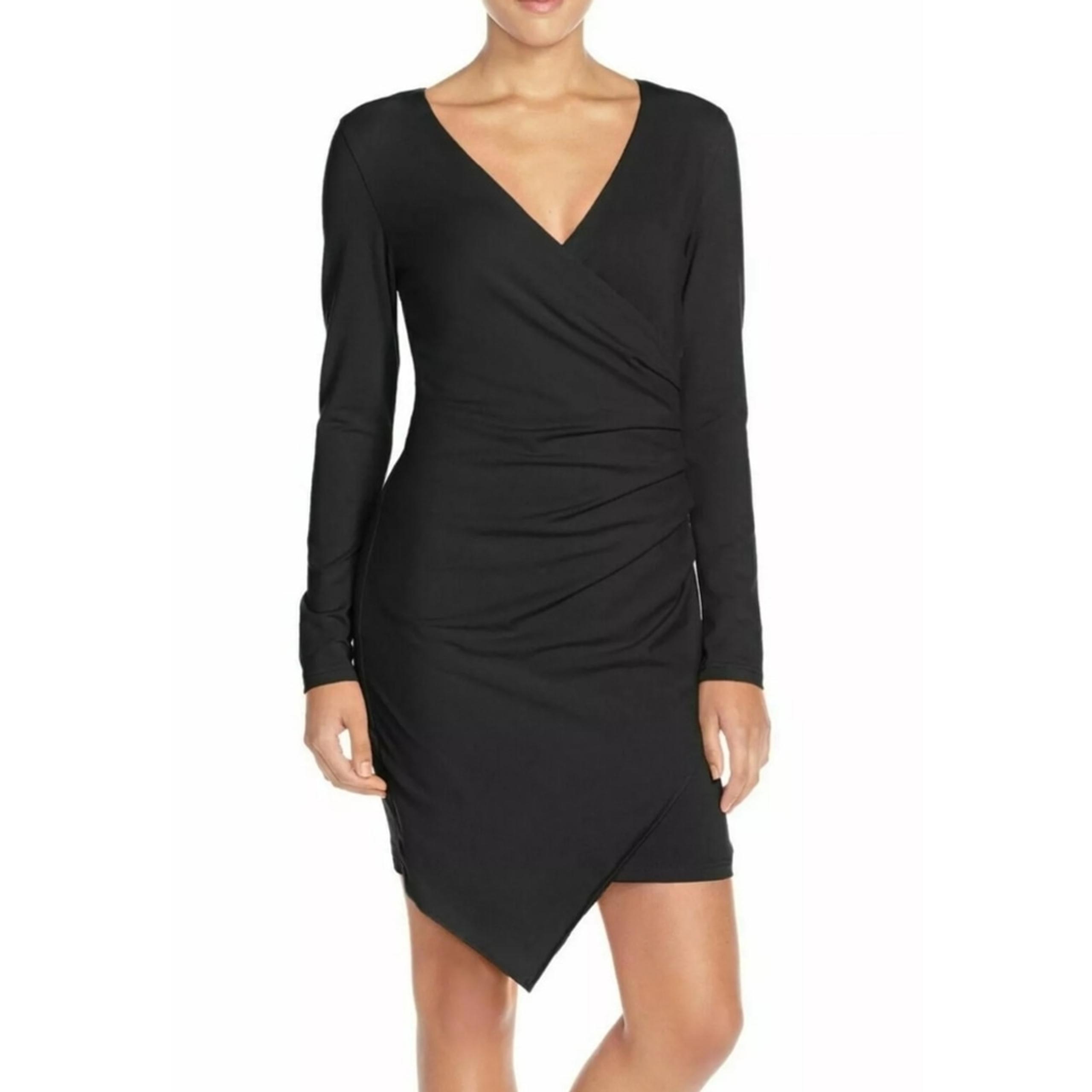 Adelyn Rae Womens Black Knit Long Sleeve Faux Wrap Dress size S