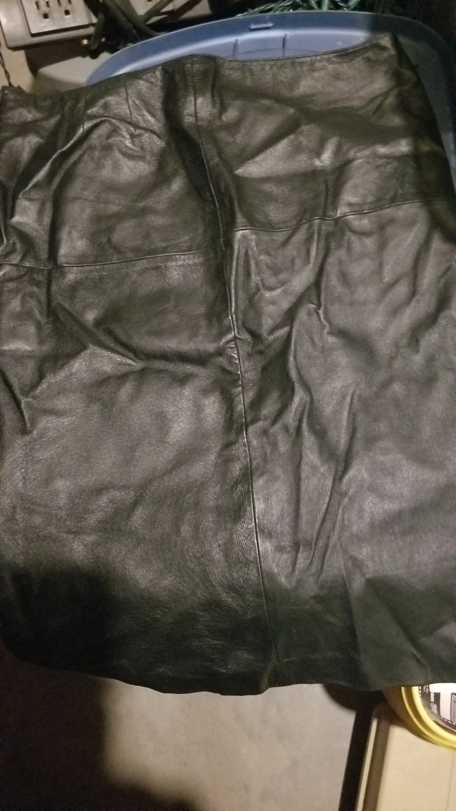 Black genuine leather longer length skirt