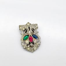 Vintage Art Deco Dress Clip, Pot Metal with Clear Paste Stones and Colorful