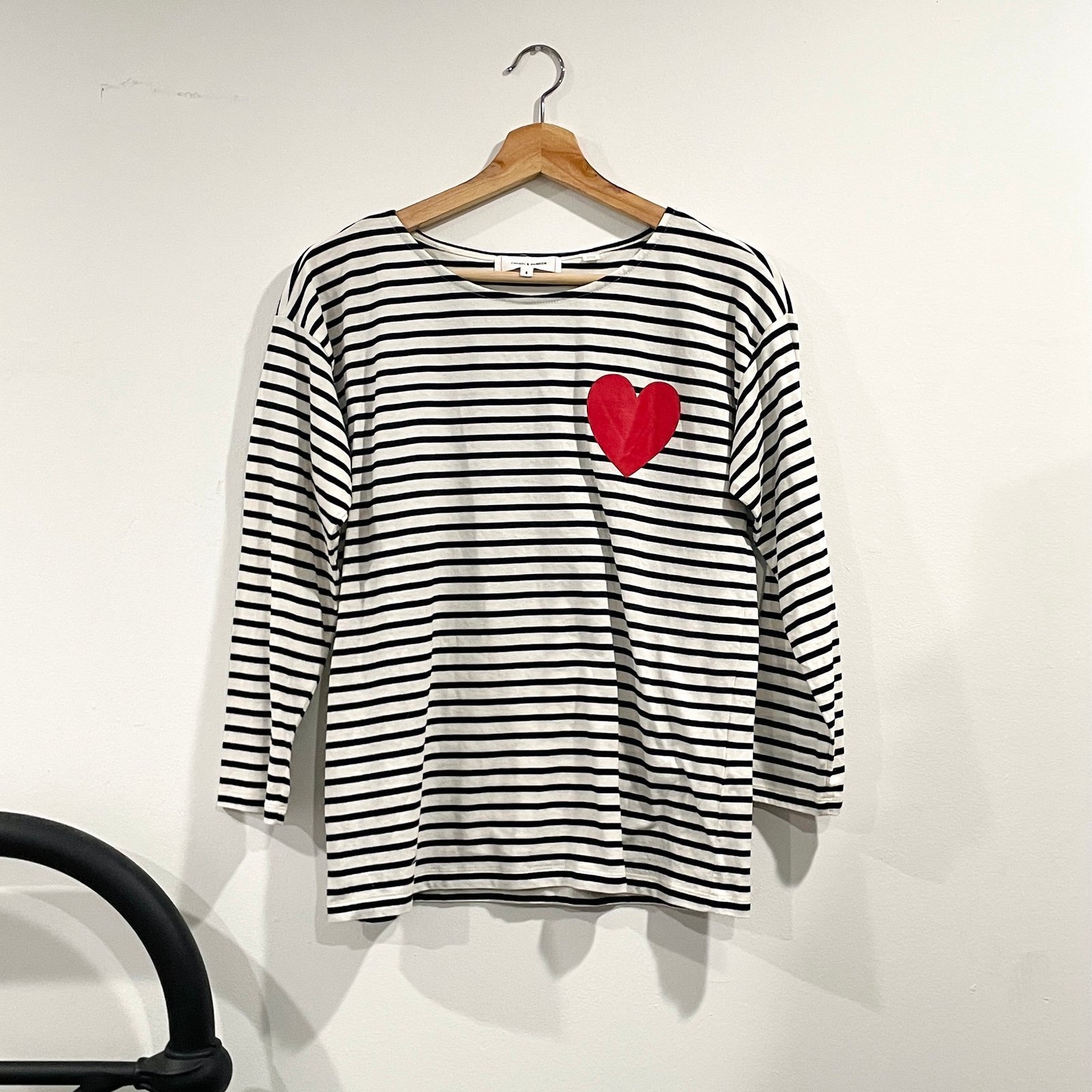 Chinti & Parker - Embroidered Striped Cotton Shirt with Red Heart