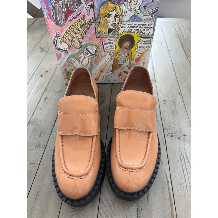 JEFFREY CAMPBELL Librarian Loafer In Dark Nude Patent Leather 7.5