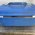 Vintage Mid Century Samsonite Blue Plastic Train Case Makeup Suitcase