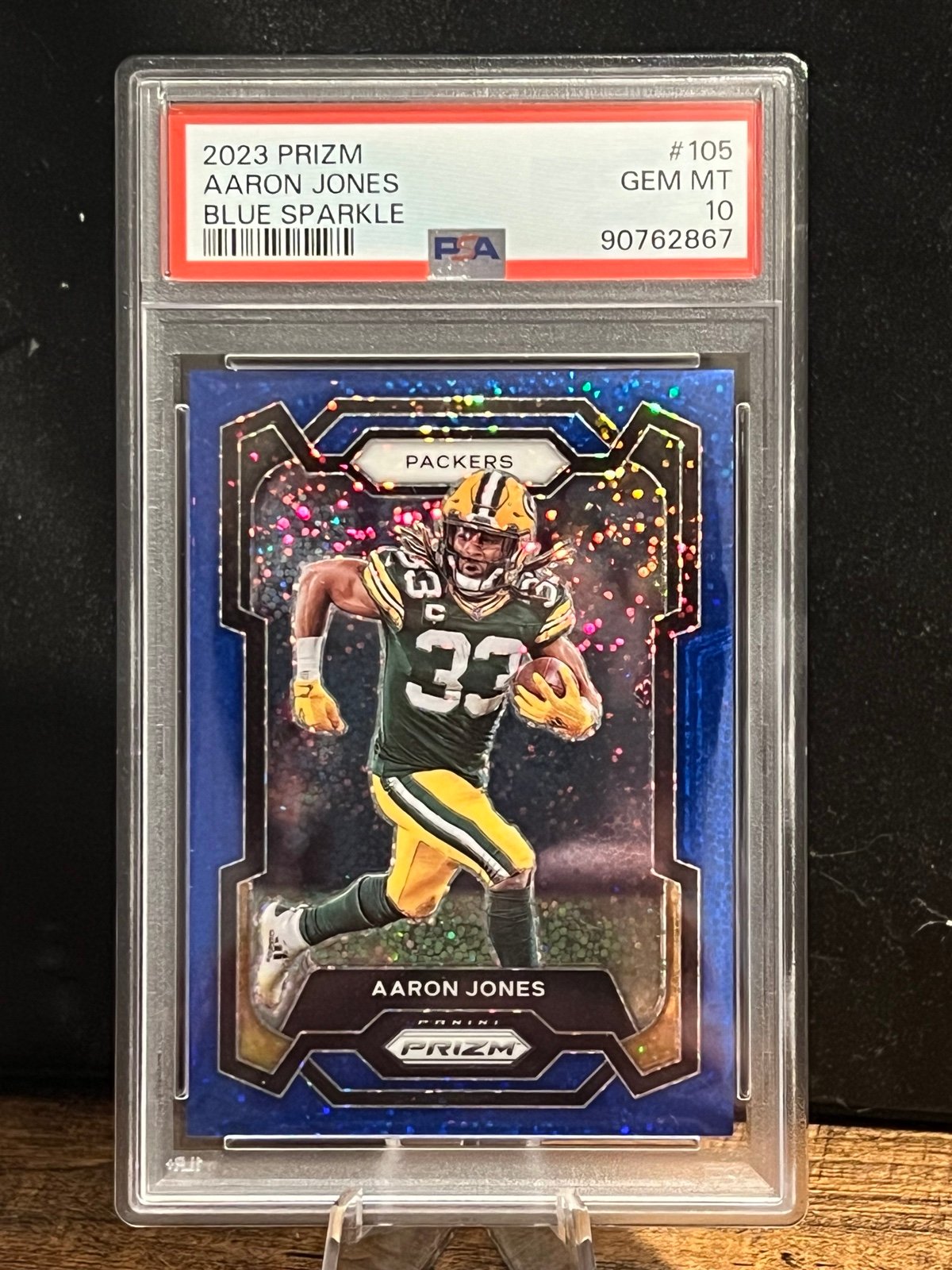 *POP 1* 2023 Panini Prizm - Blue Sparkle Prizm #105 Aaron Jones /96 PSA 10