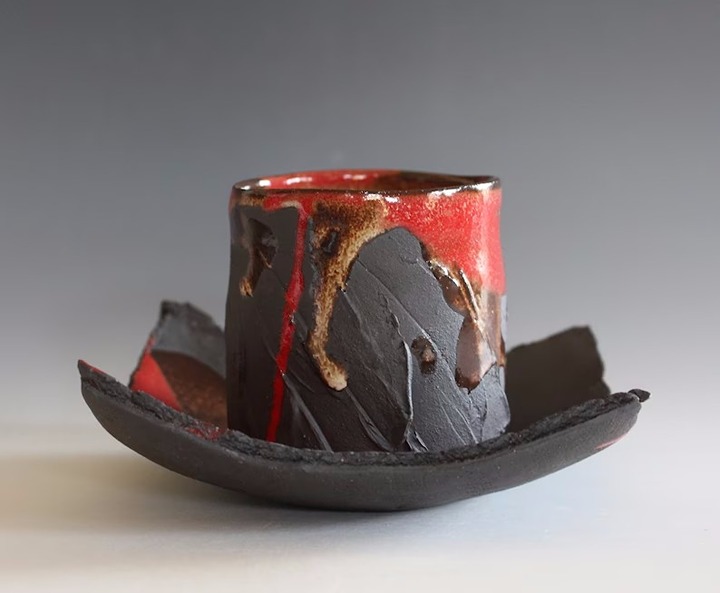 With saucers, cups and saucers, handmade ceramic cups, earthenware cups,