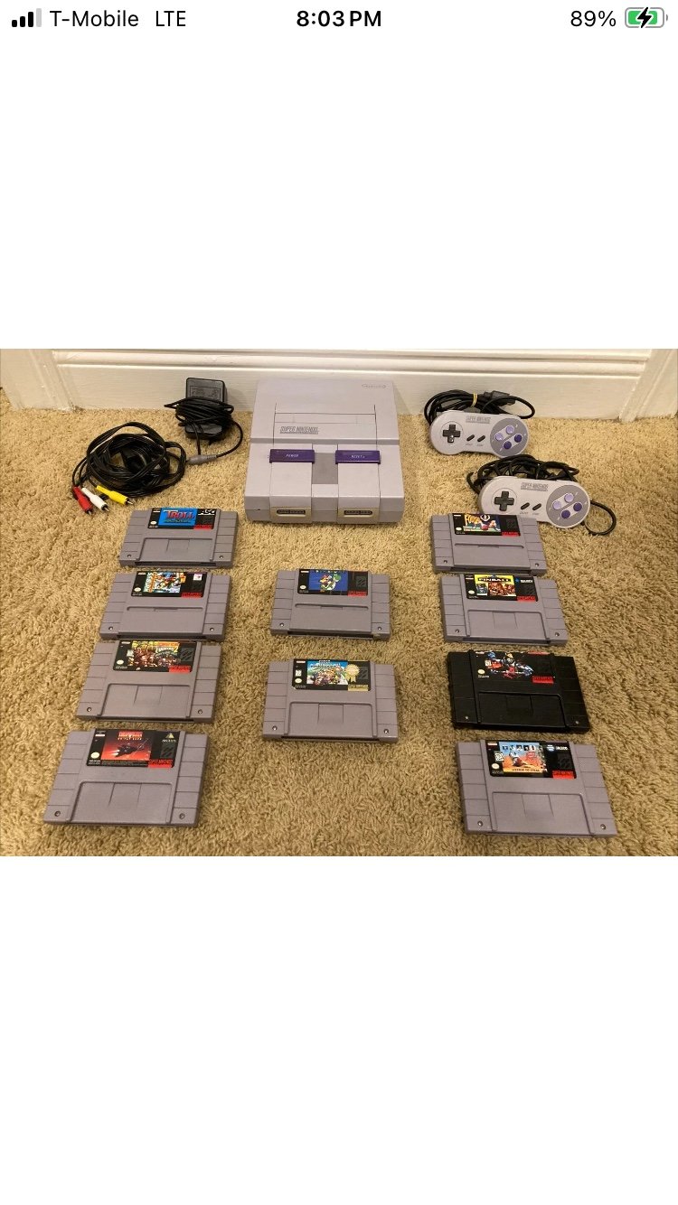 Super Nintendo SNES Super Mario World Bundle Console Video Game System Complete
