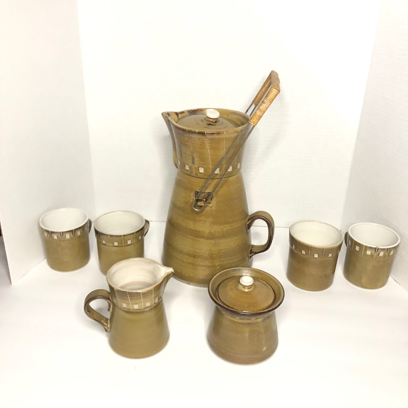 Vintage Genuine Kasuga Stoneware Coffee Pot Set 9Pc