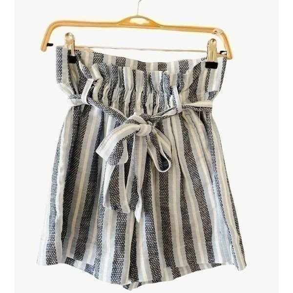 Indigo Rein Stripes Blue Retro High Waist Belted Womens Shorts