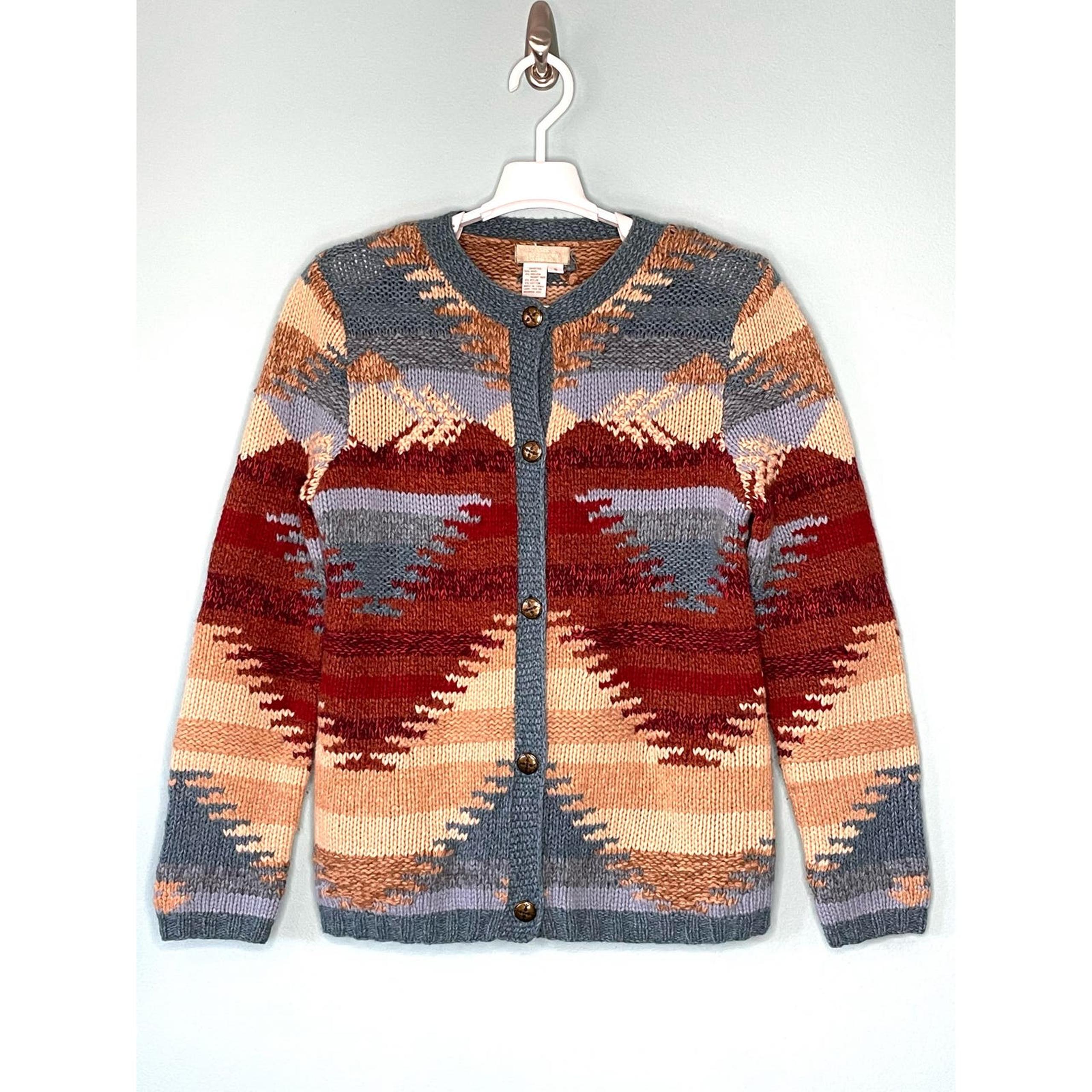 The Territory Ahead Southwest Button Front Sweater Blue Tan Rust Size Small