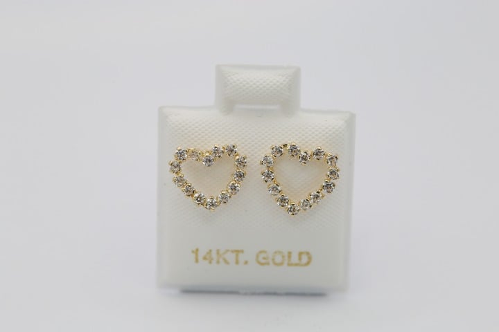 Heart Earrings with Zirconia. 14K Solid Gold