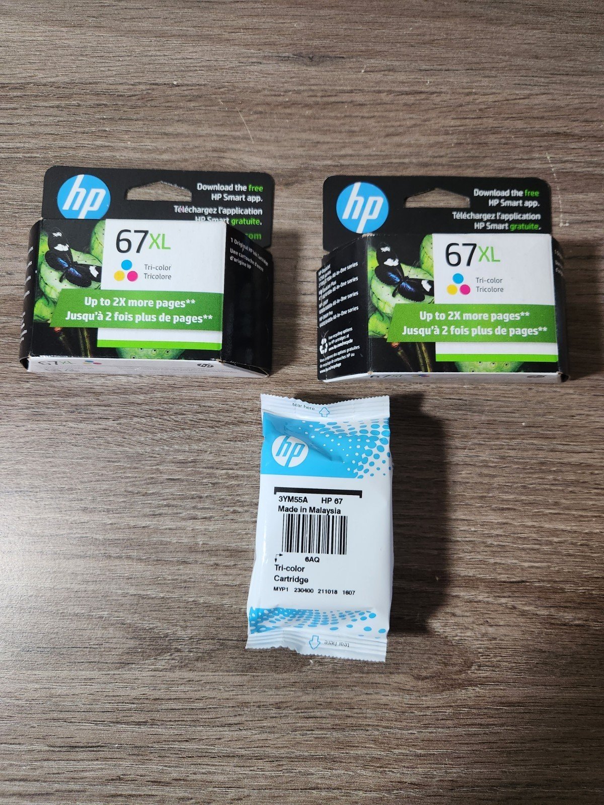 Genuine HP 67XL & HP 67 Tri Color Ink Cartridge New Sealed Box Qty 3