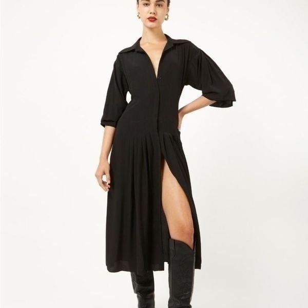 Equipment Briella Black Silk Long Sleeve Maxi Shirt Dress | Size 4