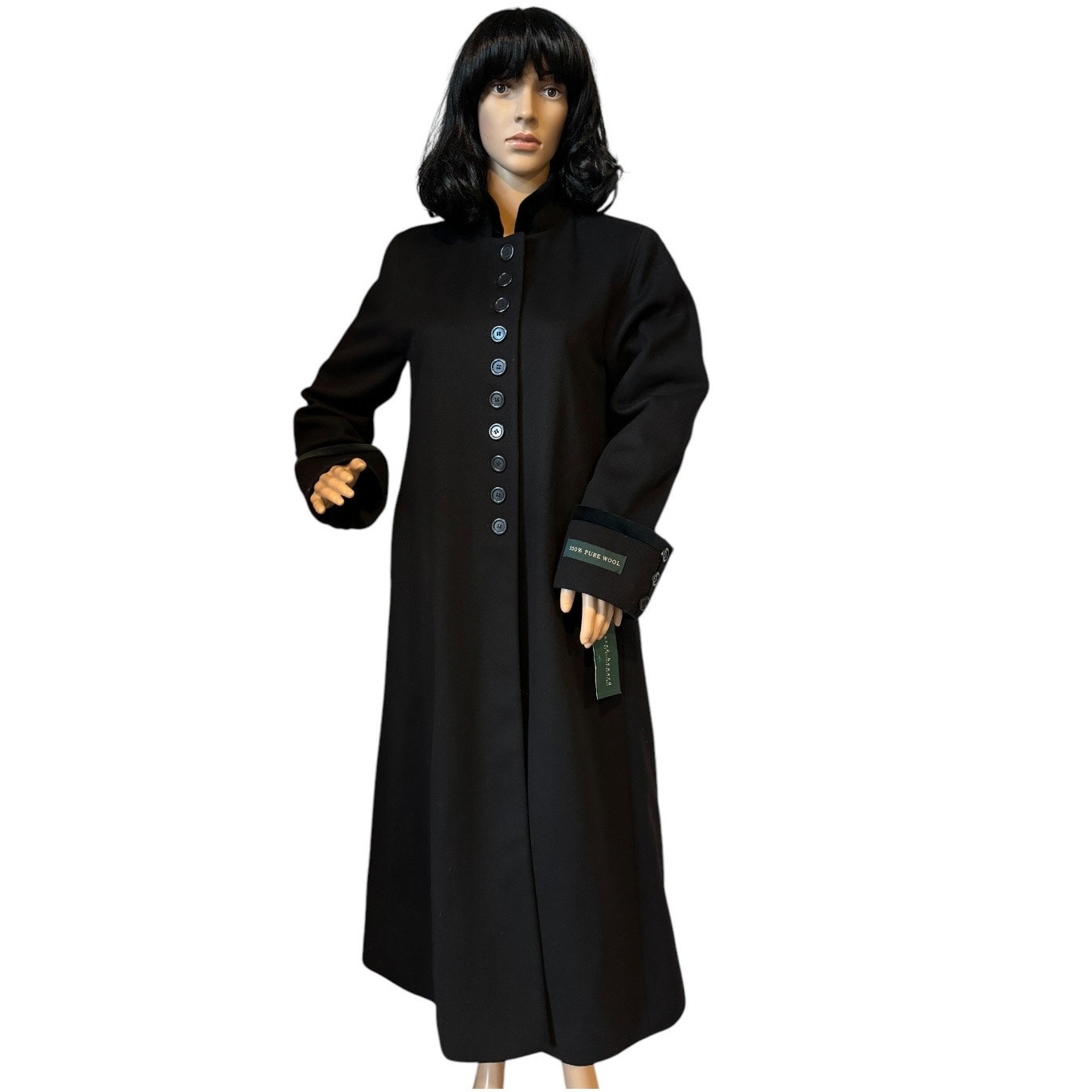 NWT Vintage Harve Benard Black Wool & Velvet Long Coat Mandarin collar size 8