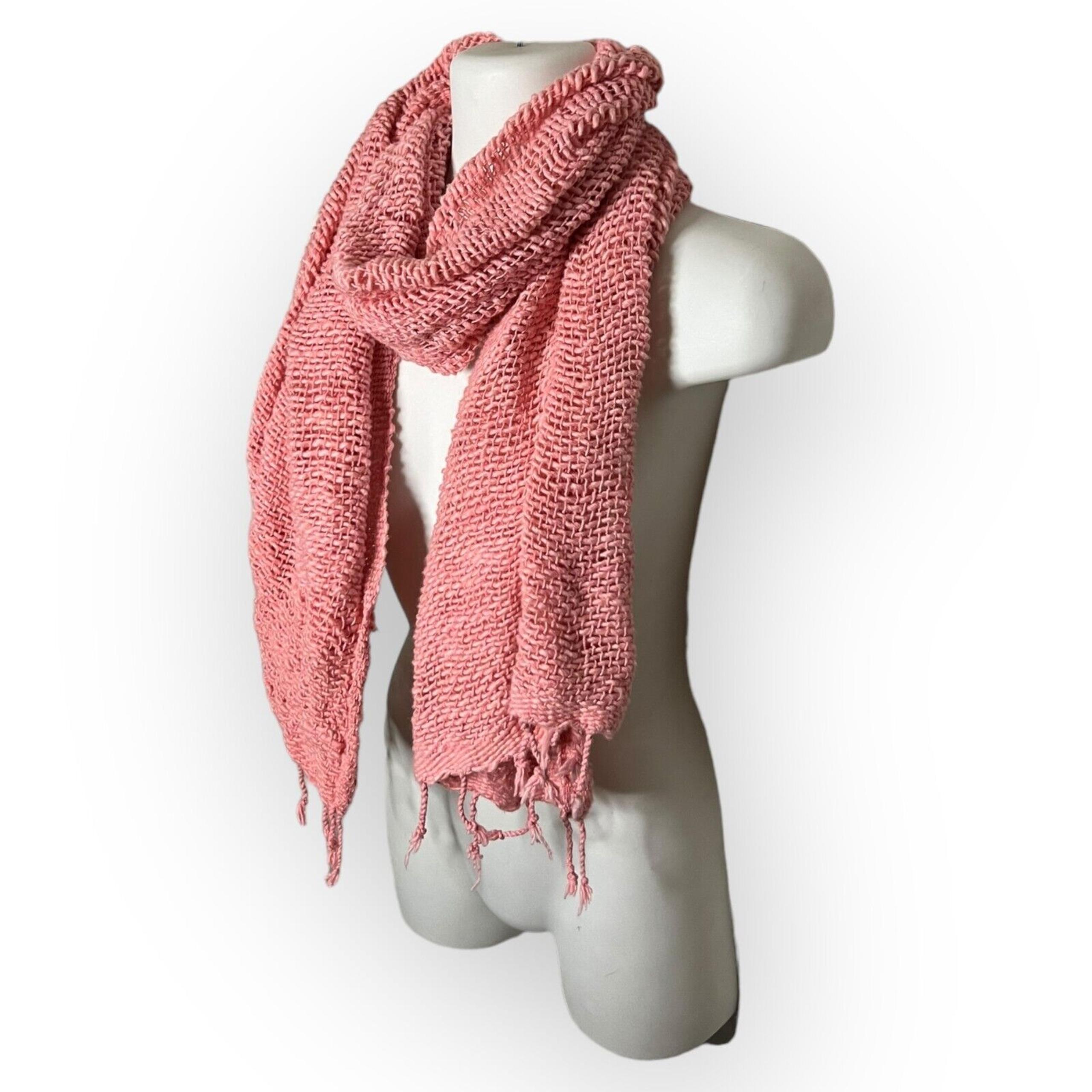 Vance Kitira Women's Woven Pink Cotton Scarf Shawl Wrap With Fringe One Size
