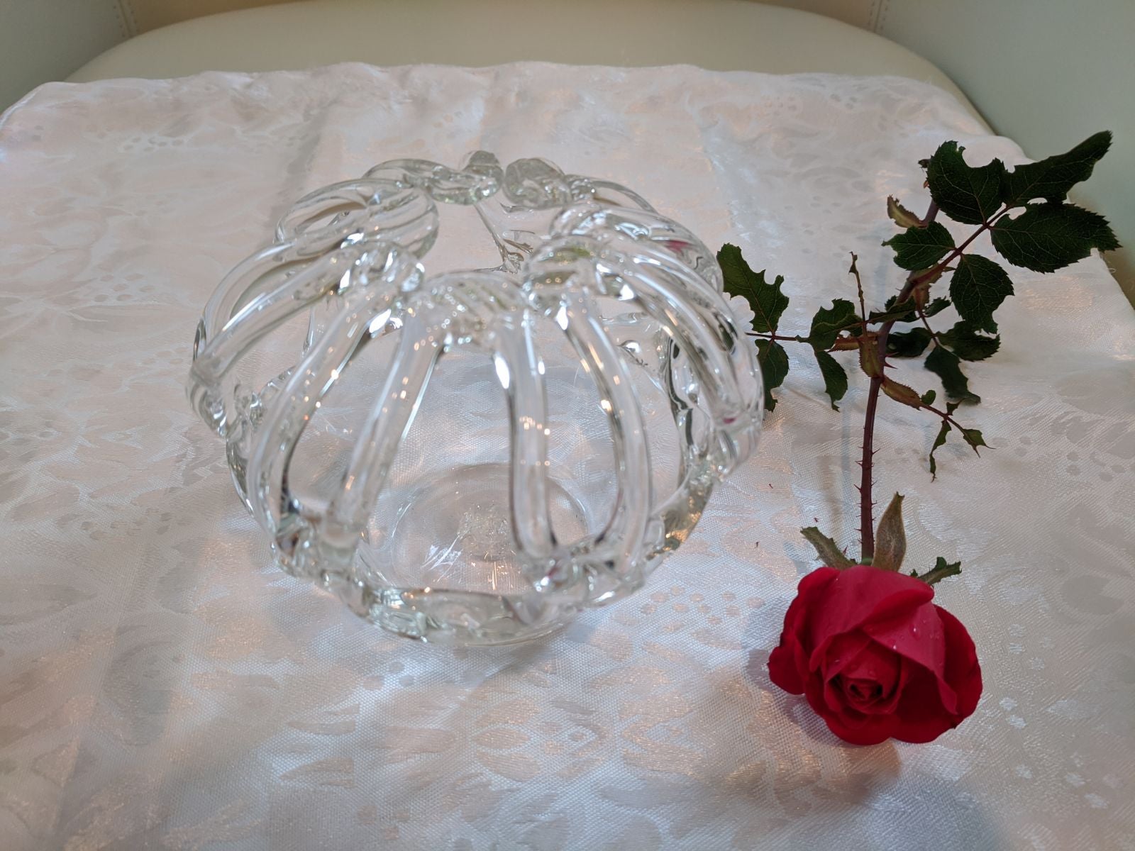 Vintage Clear Art Glass Crown Basket or