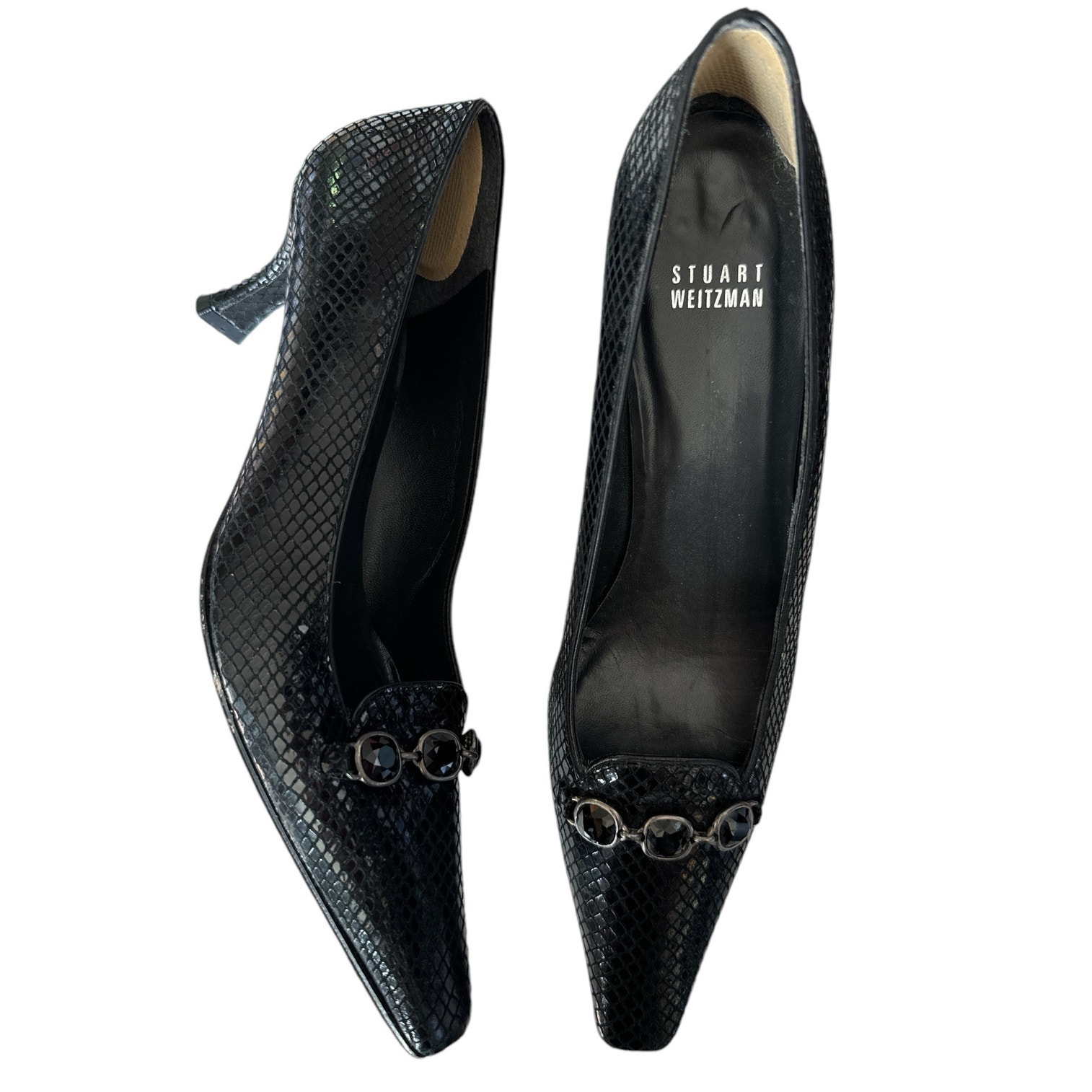 Vintage Stewart Wiseman square toe kitten heel pattern pumps in black size 8