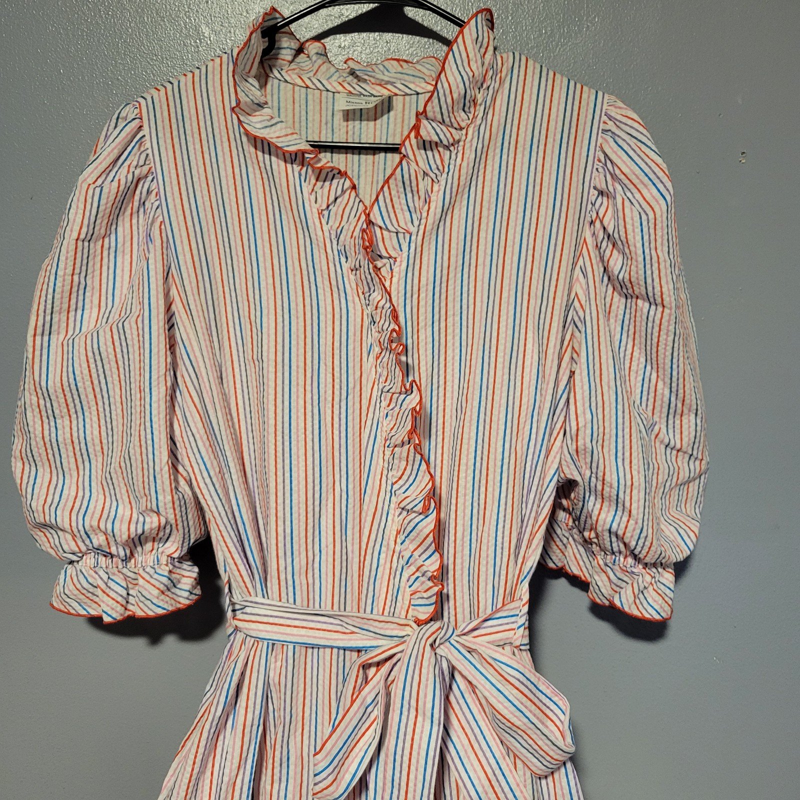 Vintage 70s JCPenney Striped Colorful Ruffled Robe