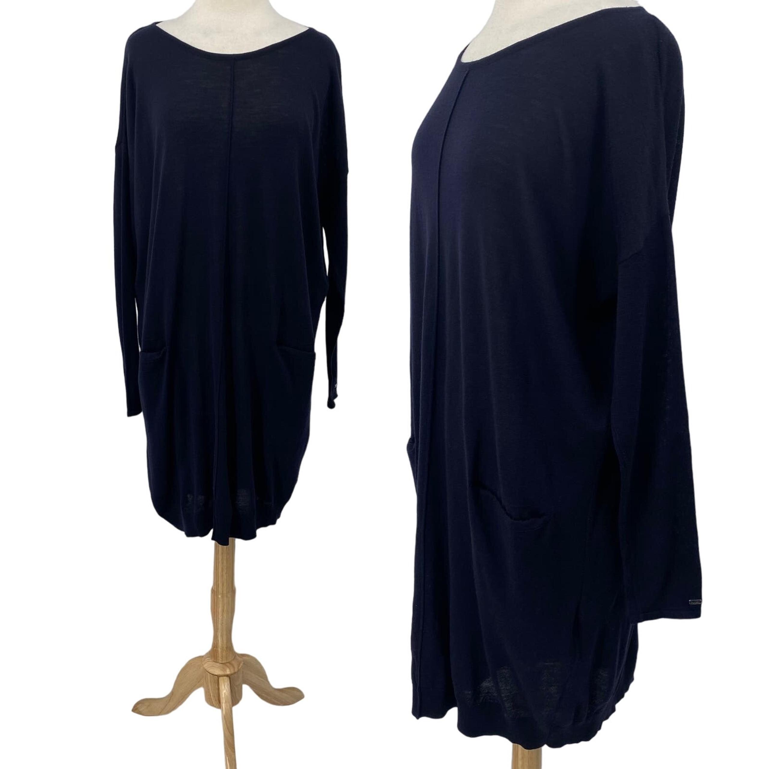Tommy Hilfiger Luxury Wool Sweater Dress Tunic Boatneck Navy Blue NEW Womens XL