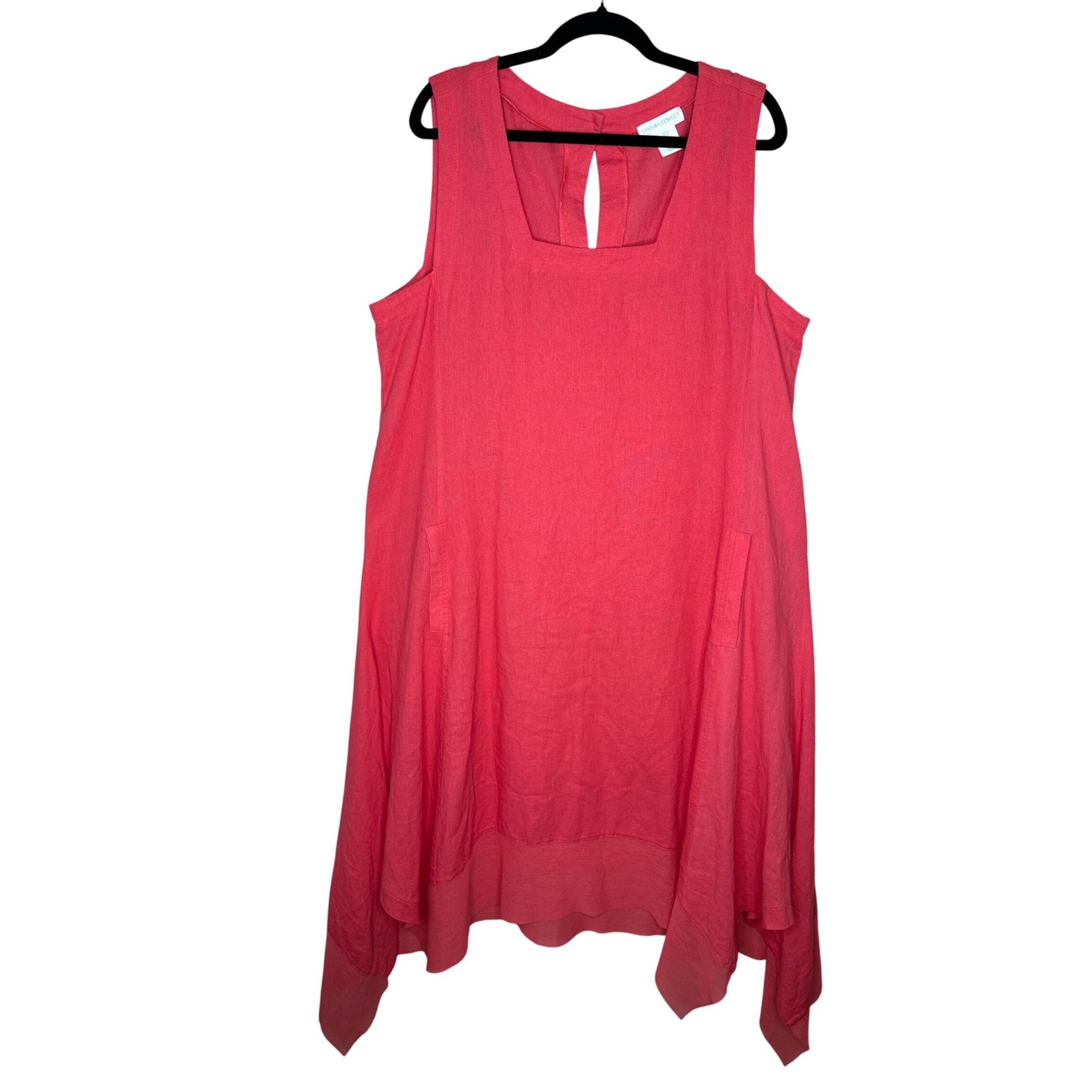 Cynthia Rowley Plus 1X Midi Dress Linen blend Pockets Asymmetric Hem Coral Pink