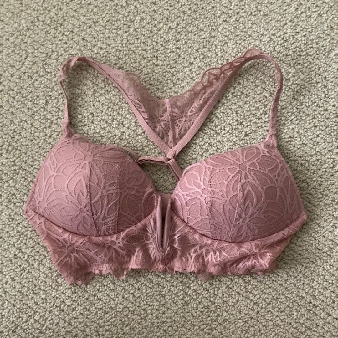 NEW Victoria’s Secret PINK Date Push-Up Lacy Notch Front Bralette Mauve Bra 32C
