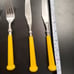 Vintage MCM Oxford Hall 1973 Stainless Flatware Japan Yellow Handle 12 Pieces