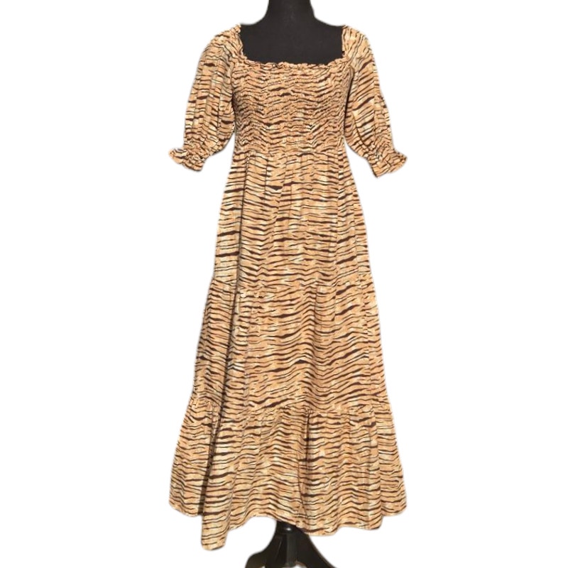 Faithfull the Brand De Christin Tiger Stripe Midi Dress Size 8 Large