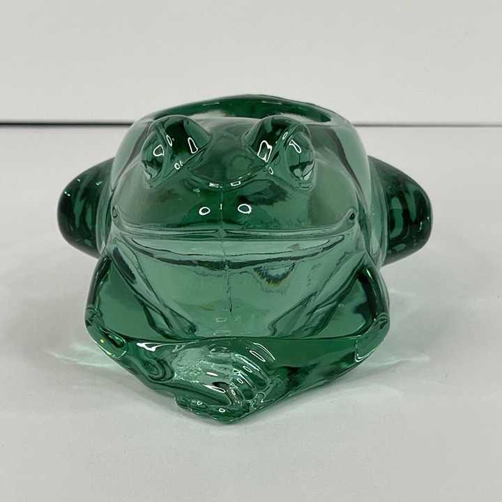 Vintage Indiana Glass Green Frog Votive Holder Paperweight Spanish Smiling