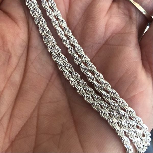 Men’s 24” Solid Sterling Silver Rope Chain Necklace NWT